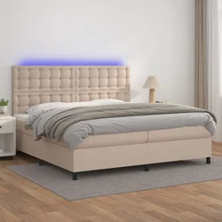 vidaXL Box spring postelja vzmetnico LED kapučino 200x200 cm um. usnje