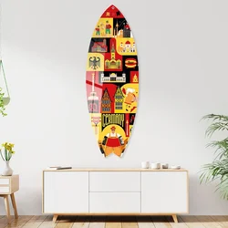 WallXpert dekorativna daska za surf od pleksiglasa Mvsf26L, šarena ilustracija sa simbolima Nemačke, 50 x 100 cm