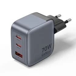 Vention GaN polnilec 70 W, 2x USB-C + USB-A, EU, siv