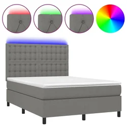 Vidaxl Box spring postelja z vzmetnico LED temno siva 140x200 cm blago