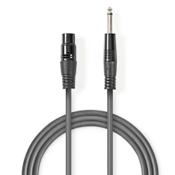 NEDIS COTG15120GY100, Nebalansirani audio kabl, XLR 3-pinski ženski, 6,35 mm muški, Niklovani, 10,0 m, PVC