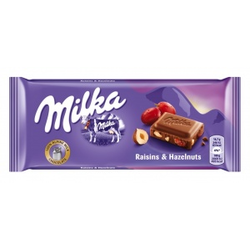 Čokolada z rozinami in lešniki, Milka, 100 g