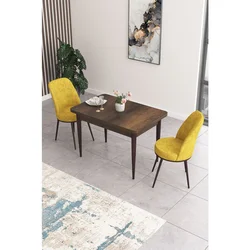 Hanah Home trpezarijski set Nil, sto i 2 stolice, ploča u dekoru drveta Baroque, senf žuta tkanina Babyface