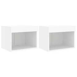 Vidaxl Nočne omarice z LED lučkami stenske 2 kosa bela