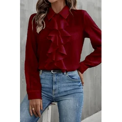 Elegantna srajca z volančki, bordo