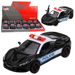 Policijski športni avtomobil, kovinski, na vleko, črn 1:43