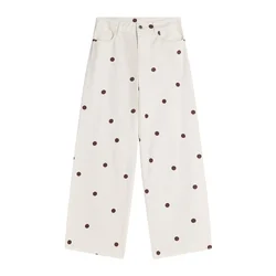 Bershka Kavbojke ecru/temno rjava
