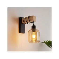 Brilagi - Zidna svetiljka WOOD GLASS 1xE27/60W/230V borovina/crna/dimljeno braon