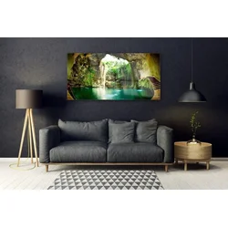 tulup.si Steklena slika Slap landscape vode 140x70 cm 4 obešalnika