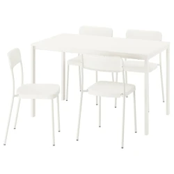 VIHALS / VIHALS Sto i 4 stolice, bela bela/bela, 125x74 cm