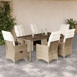 7-dijelni vrtni bistro set od poliratana s jastucima bež