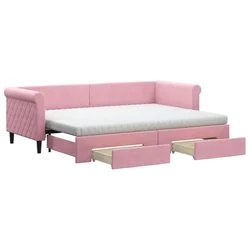 Vidaxl Izvlečna dnevna postelja s predali roza 80x200 cm žamet