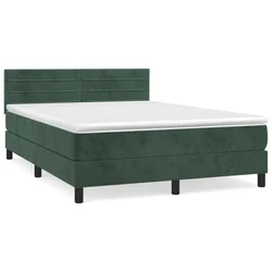 Vidaxl Box spring postelja z vzmetnico temno zelen 140x190 cm žamet