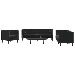 3-dijelni set sofa Chesterfield crni baršunasti