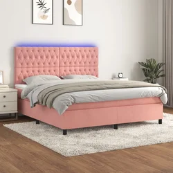 Krevet box spring s madracem LED ružičasti 180x200cm baršunasti