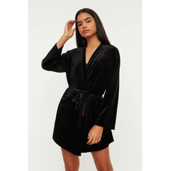 Trendyol Black Soft Feel Velvet Knitted Dressing Gown