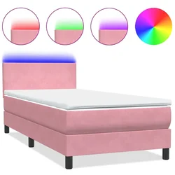 Vidaxl Box spring postelja z vzmetnico LED roza 80x220 cm žamet