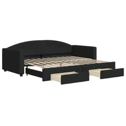 Vidaxl Izvlečna dnevna postelja s predali črna 90x200 cm blago