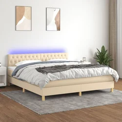 Vidaxl Box spring postelja z vzmetnico LED krem 160x200 cm blago