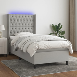 vidaXL Box spring postelja z vzmetnico LED sv. siva 100x200 cm blago