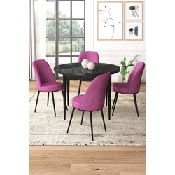 Hanah Home Set Trpezarijski sto i 4 stolice, Ljubičasto-crni