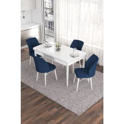 Hanah Home trpezarijski set Eva, sto na razvlačenje i 4 stolice, bela ploča, teget tkanina Babyface