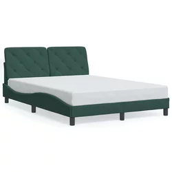 Okvir kreveta s LED-om bez madraca tamnozeleni 140x190 cm baršunasti