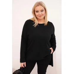 Kesi Asymmetrical Plus Size womens blouse with long sleeves black