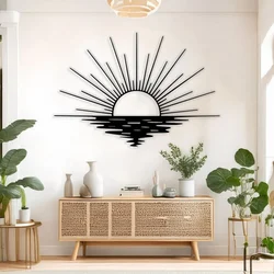 WallXpert metalni zidni ukras DCV-1070-MT, sunce na horizontu sa odrazom na vodi, 80 x 55 cm, crni