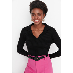 Trendyol Black Sleeve Detailed Polo Neck Knitwear Sweater