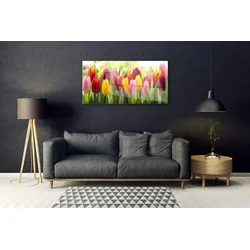 tulup.si Slika na steklu Tulipani rože narava 100x50 cm 4 obešalnika