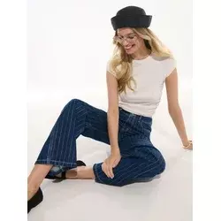 Sinsay - Wide leg farmerke visokog struka sa metalizovanim prugama - mornarsko