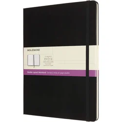 Moleskine Classic Notebook, Hard Cover, XL, Double Layout, Ruled/Plain, Black, 192 strane