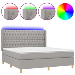 Vidaxl Box spring postelja z vzmetnico LED sv. siva 160x200 cm blago