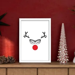 WallXpert novogodišnja uramljena MDF slika 3752CHRCT-010, irvas sa naočarima i crvenim nosom, 37 x 52 cm