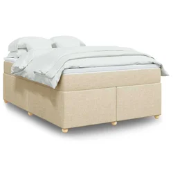 vidaXL Box spring postelja z vzmetnico krem 140x200 cm blago