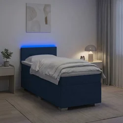 vidaXL Postelja s pomičnim okvirjem, vzmetnico in LED Modra Blago