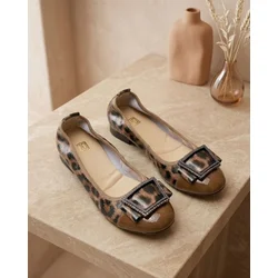 Squareonline Ženske baletanke Leopard Chic Buckle, Braon