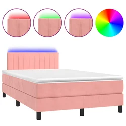 Vidaxl Box spring postelja z vzmetnico LED roza 120x190 cm žamet