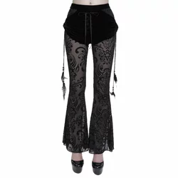Ženske hlače DEVIL FASHION - Gothic Drawstring Mesh Splice Flared - EPT012