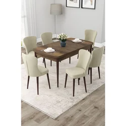 Hanah Home trpezarijski set Due, sto na razvlačenje i 6 stolica, ploča u dekoru drveta Baroque, krem tkanina Babyface