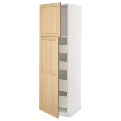 METOD / MAXIMERA Vis.el. s 2 vrata/4 fioke, bela/Forsbacka hrastovina, 60x60x200 cm