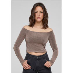 Womens Off Shoulder Glitter Long Sleeve Gold