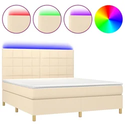 Vidaxl Box spring postelja z vzmetnico LED krem 160x200 cm blago