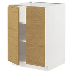 METOD Podni element s policama/2 vrata, bela/Voxtorp im. hrastovine, 60x60 cm