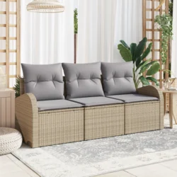 vidaXL set 3 manjših vrtnih sofa z blazinami bež poly ratan