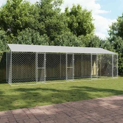 Kavez za psa s krovom Srebrno 800 x 200 x 256 cm Čelik i PE