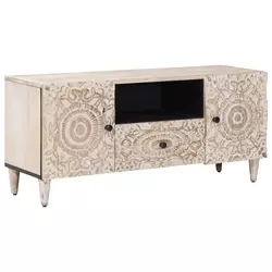 TV ormar s ladicama Bijelo 105 x 33,5 x 46 cm Čvrsto drvo manga