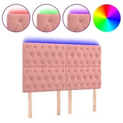 Vidaxl LED posteljno vzglavje roza 144x7x118/128 cm žamet