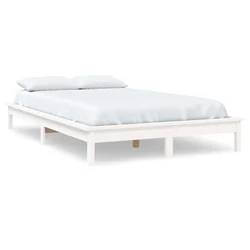 Vidaxl Posteljni okvir bel 150x200 cm trdna borovina